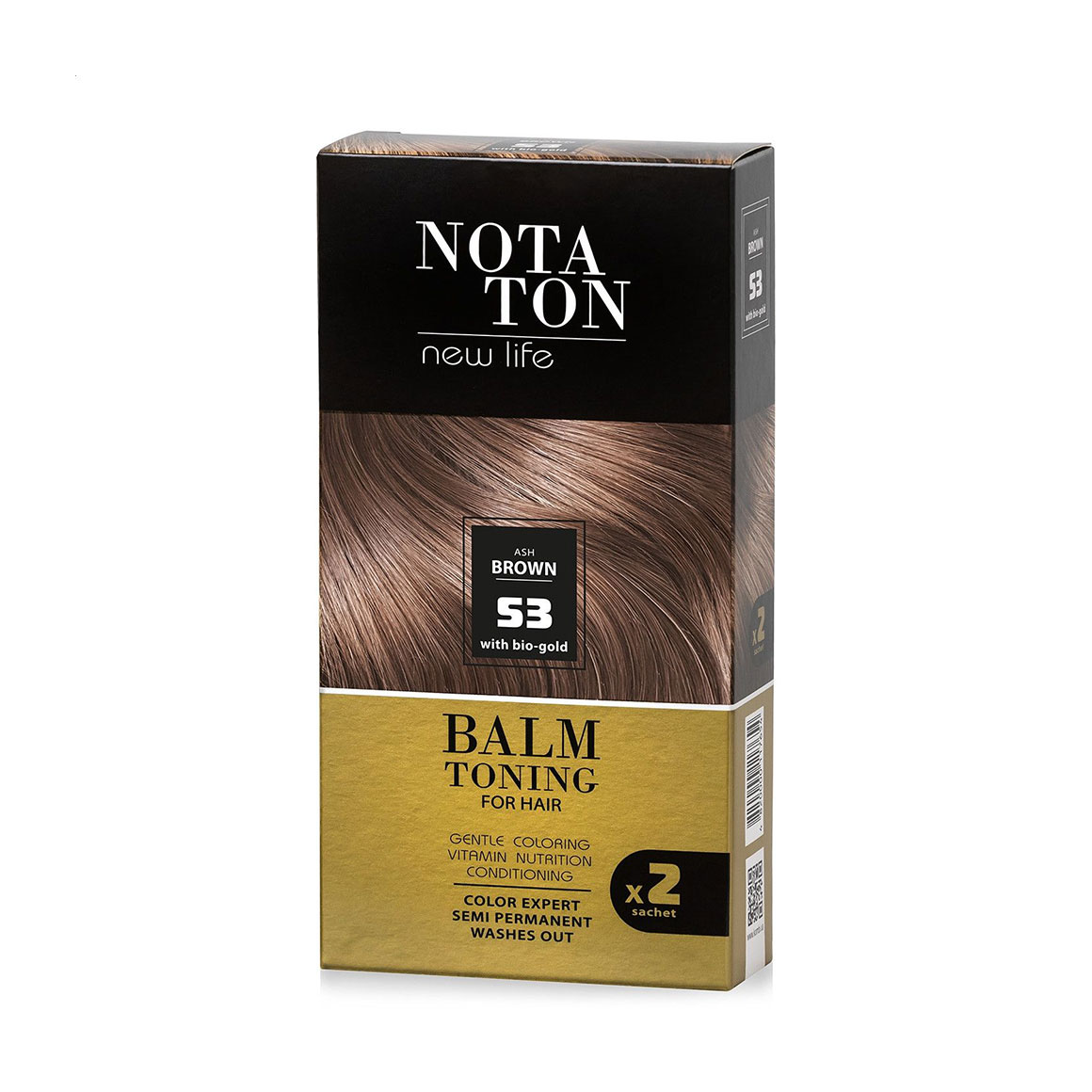 Тонувальний бальзам для волосся Notaton New Life Balm Toning з біо-золотом, 53 Коричнево-попелястий, 2*30 мл
